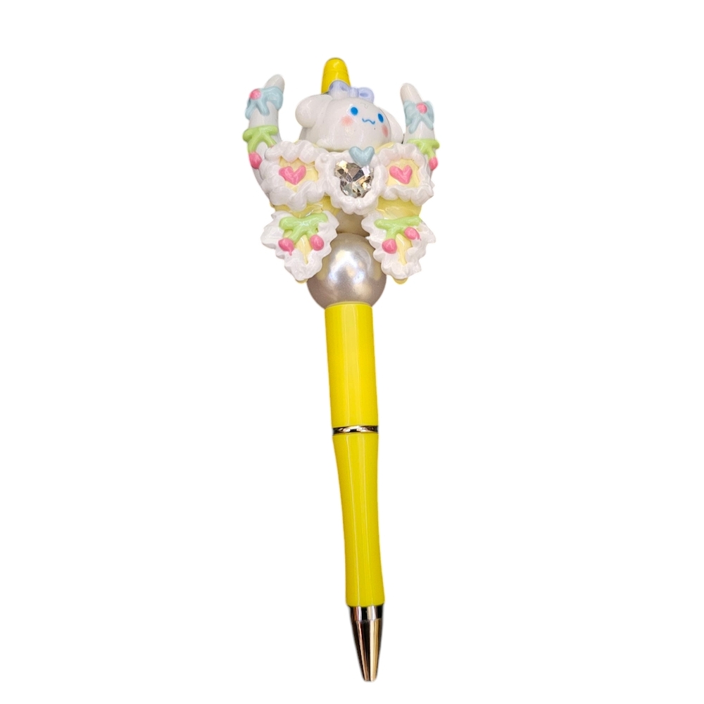HAND CRAFTED WHITE CARTOON CHACARTER With WHITE FLORAL BOW WITH SIVER STONE